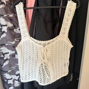 Crochet Tie-Front Tank Top - Cream